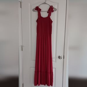 Red Maxi Dress with Tie Straps Small